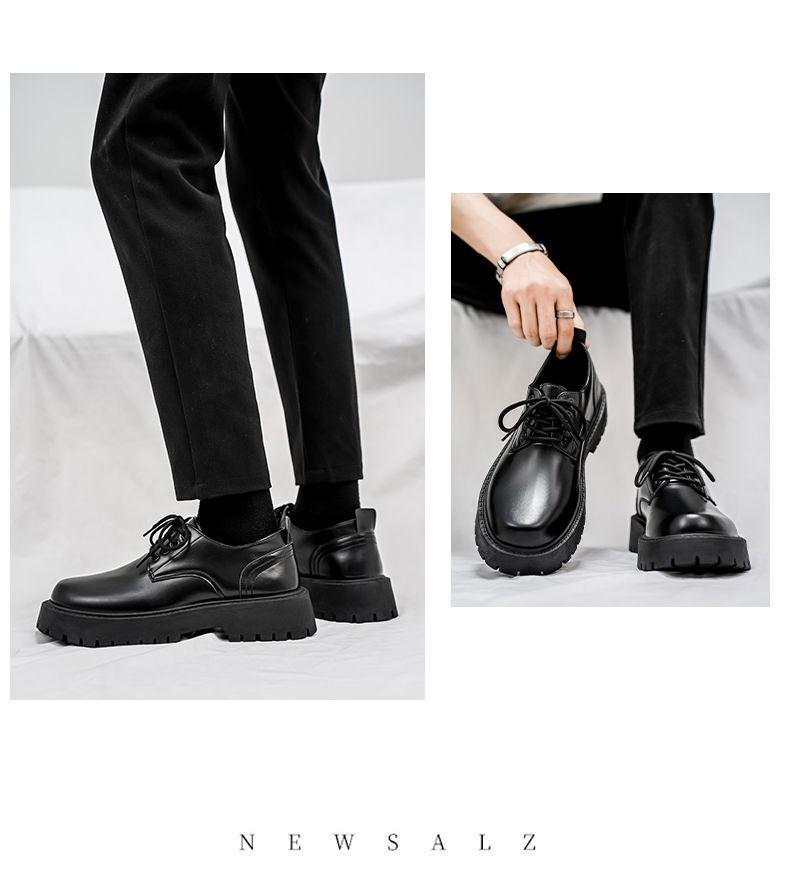 Chaussures en cuir noir pour hommes avec rehausse de 6 cm: Imperméable, Semelle Épaisse, Déodorant, Style Board Décontracté pour l'Automne.