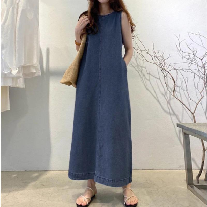 2026 Ärmelloses Bohemian Denim Pulloverkleid mit Taschen