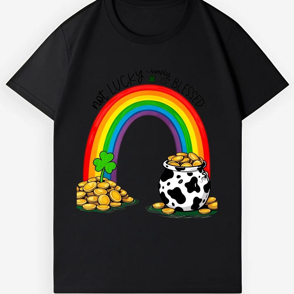 Unisex St.Patrick s Blessed T-Shirt-Rainbow Clover Cow Graphic Tee Free Shipping XL