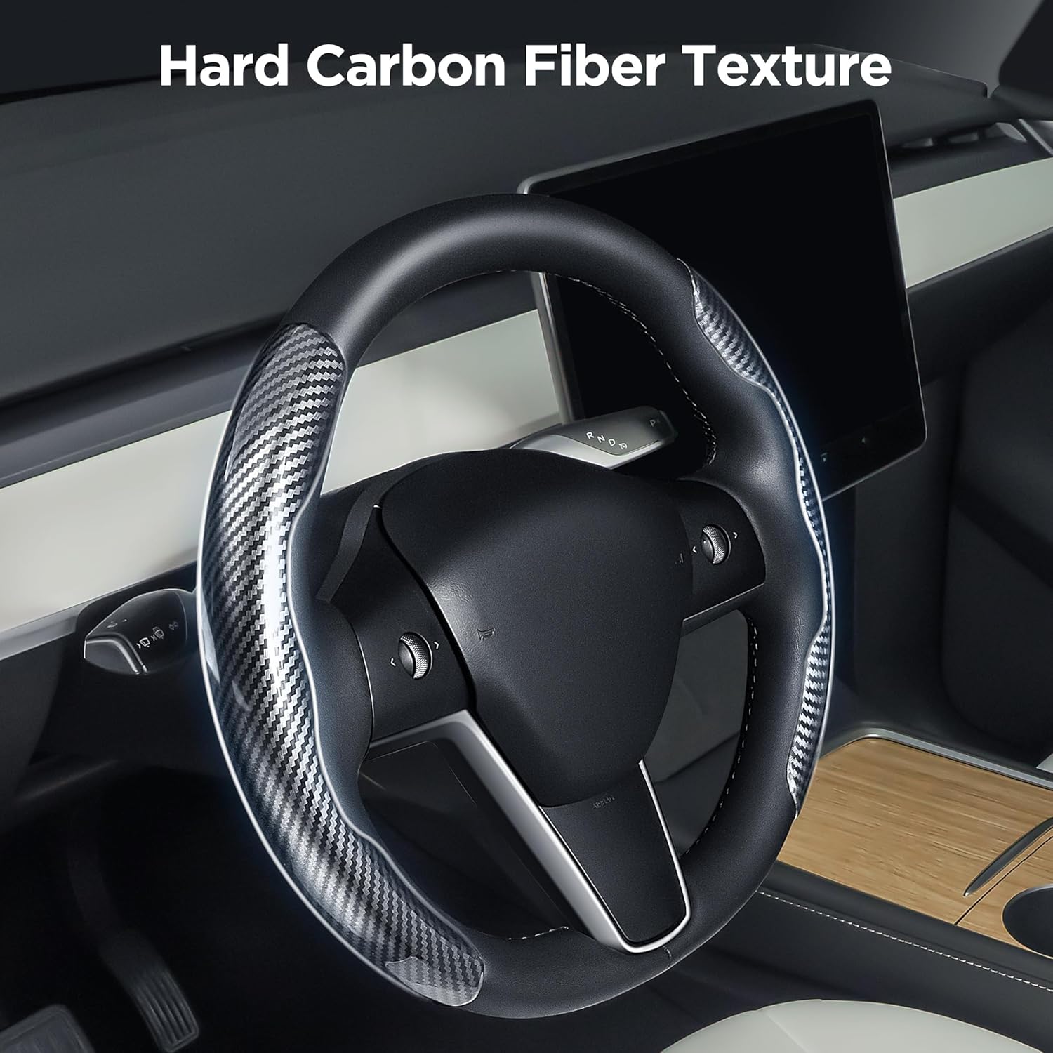 Universal Fit Carbon Fiber Steering Wheel Cover, Hard Car Steering Wheel Cover, Segmented Non-Slip Car Wheel Cover (Hight Gloss Black Carbon Fiber)