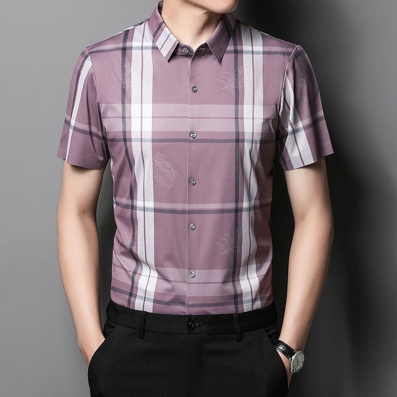 

Новая мужская повседневная свободная тонкая клетчатая мужская рубашка с коротким рукавом летняя молодежная летняя XXXXL