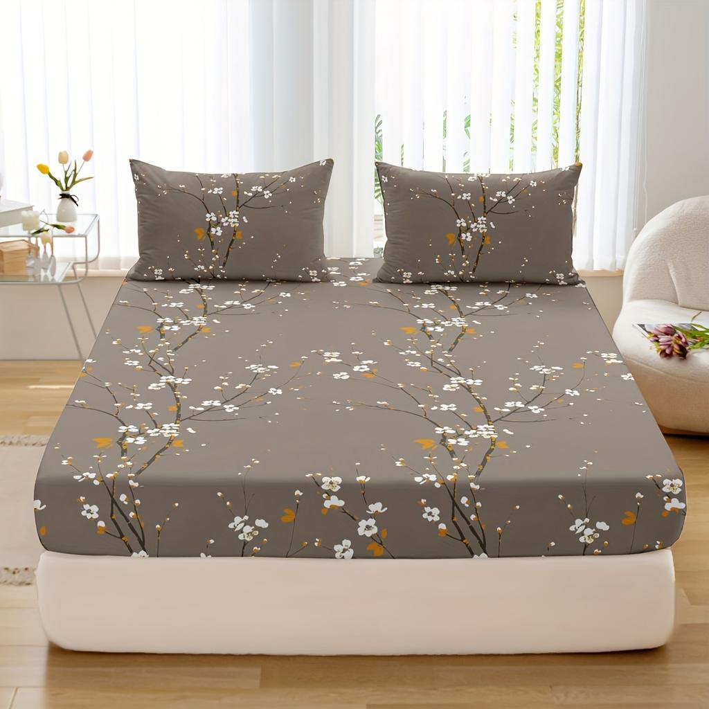 3pcs Printed Pattern Fitted Sheet Set (1* Fitted Sheet + 2* Pillowcases Without Core)