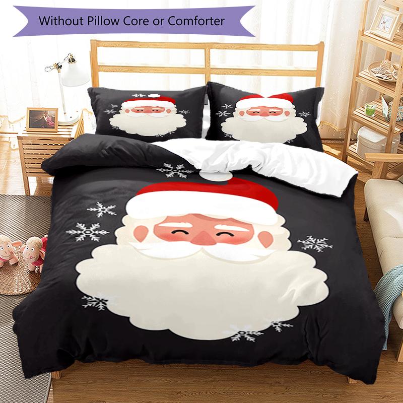 3pcs Christmas Santa Claus Bedding Set Duvet Cover Closure Includes 1 Duvet Cover & 2 Pillowcases, Soft and Comfortable for All Seasons.