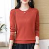 Thin knitted sweater women's spring pullover loose version fashion mother temperament hollow round neck long sleeve top women's front shoulder