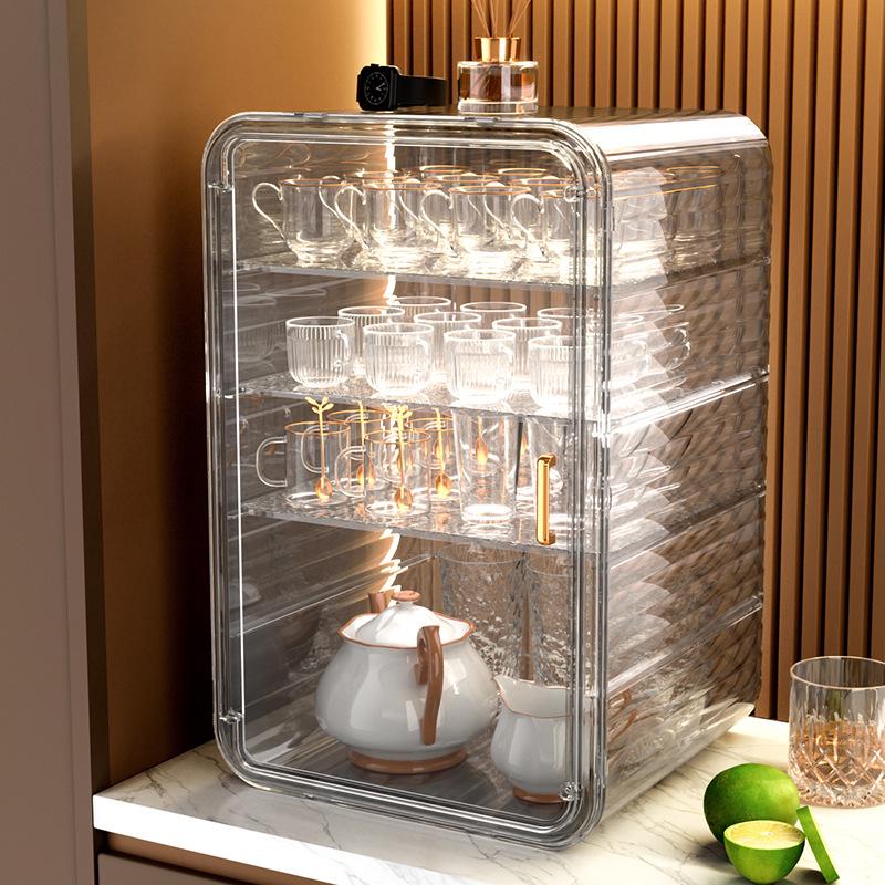 Desktop Dustproof Cup Organizer Shelf & Draining Tray