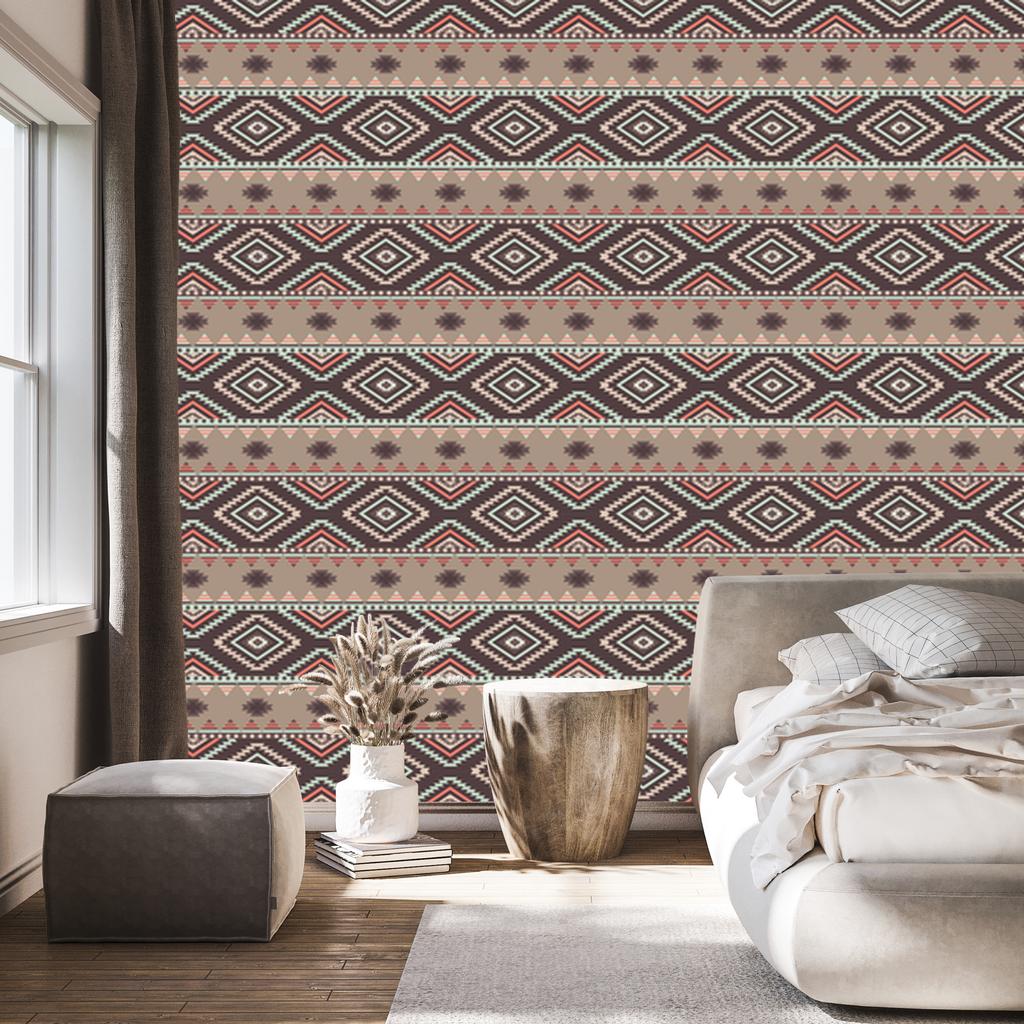 Wallpaper Ethnic Pattern Beige and Gray 50x1000