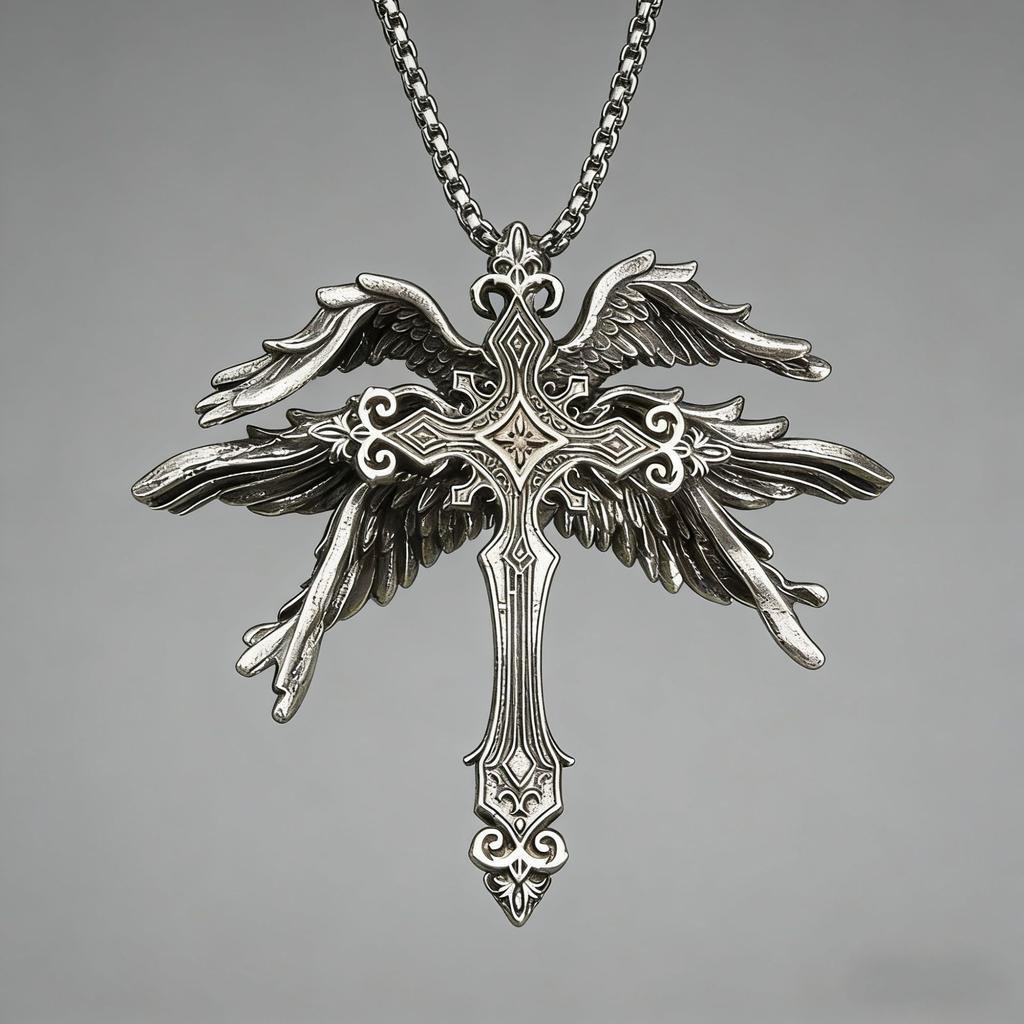 Vintage Seraph Cross Wing Necklace Punk Gothic Pendant Chain For Men And Women