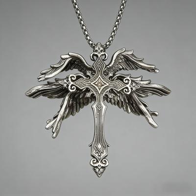 Vintage Seraph Cross Wing Necklace Punk Gothic Pendant Chain For Men And Women