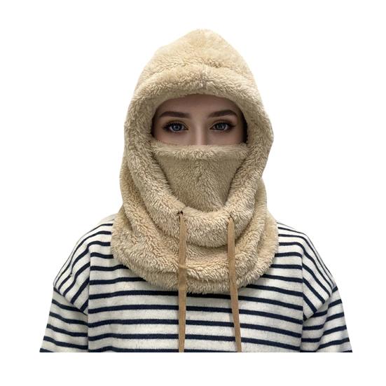 Women Riding Headgear Solid Color Adjustable Drawstring Face Guard Headgear Fall Winter Thickened Warm Plush Hat