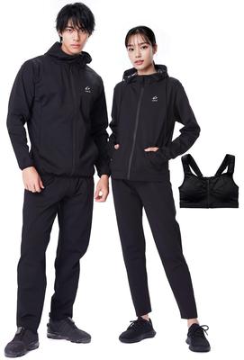 [Charmake Body] CM-S Sauna Suit for Men and Women, Top and Bottom Set with Sports Bra, Includes Video, Washable (M, Black (Women's))