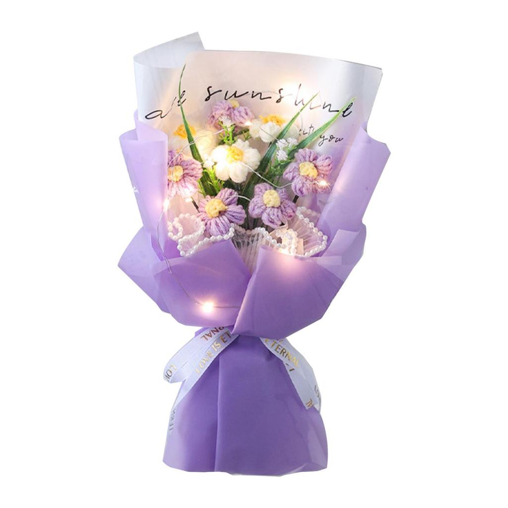 Crochet Flower Bouquet with Light Knitted Artificial Flowers for Teacher’S Day Wedding Valentine’S Day Festival Anniversary