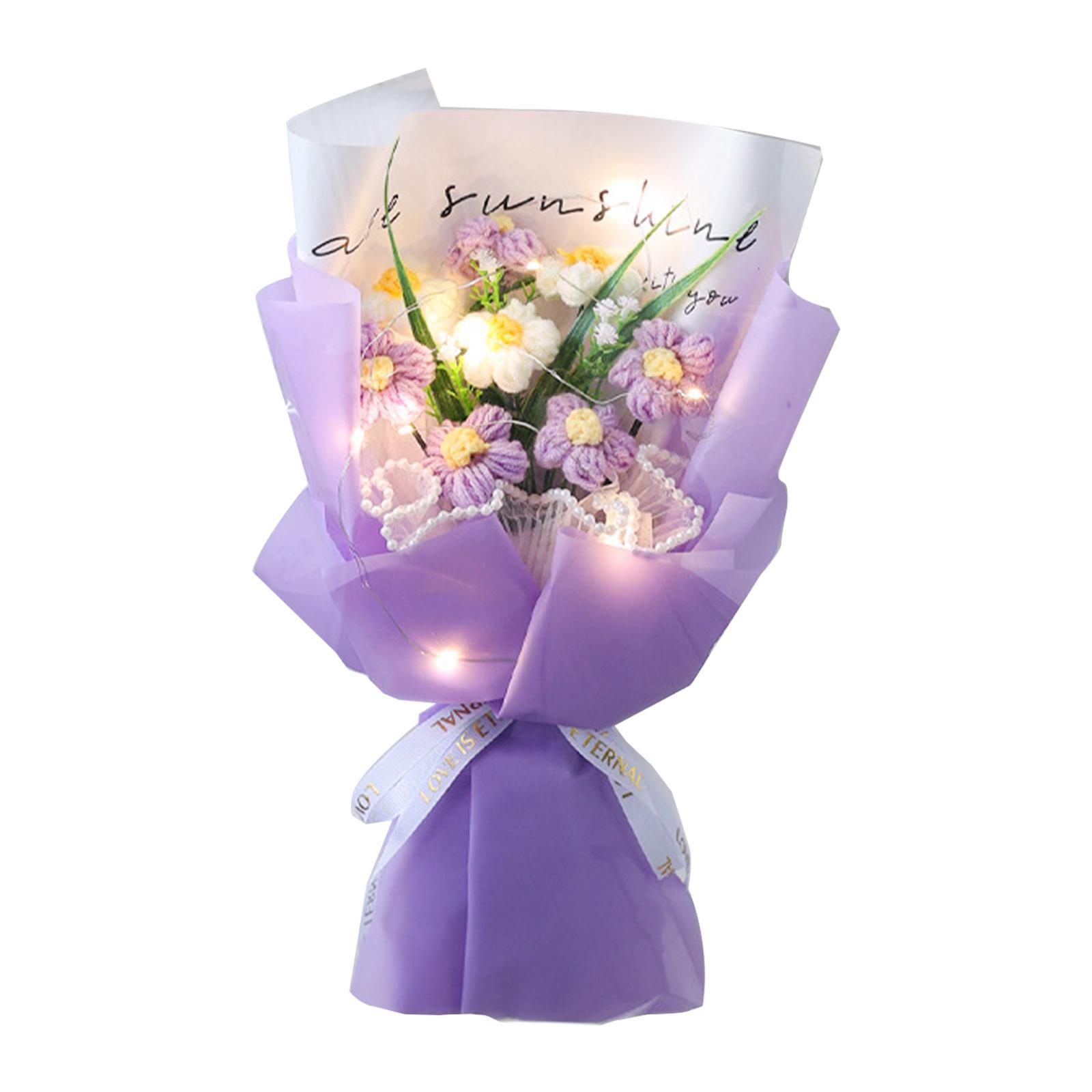 

Crochet Flower Bouquet with Light Knitted Artificial Flowers for Teacher’S Day Wedding Valentine’S Day Festival Anniversary фиолетовый