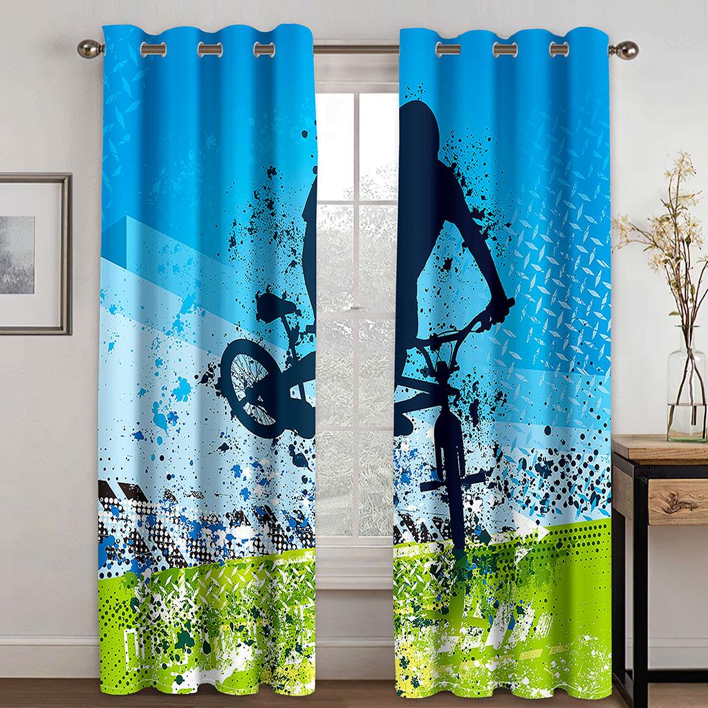 3D Printing Boy Curtains Motorcycle Window Curtains Polyester Drapes for Bedroom Living Room Decor With Hook