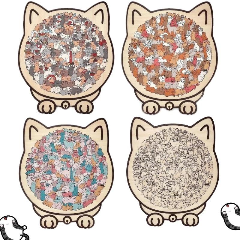 135-Piece Colored Cat Shaped Wooden Jigsaw Puzzle, Cats Shaped Wooden Puzzle, Unique Animal Shape Wood Puzzle, Creative Gifts for Cats Lovers