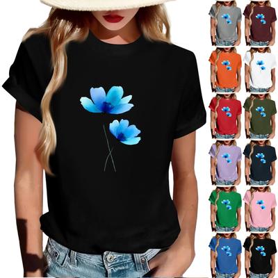 Women's Fashionable Round Neck Casual Retro Print Short Sleeved T-shirt Top