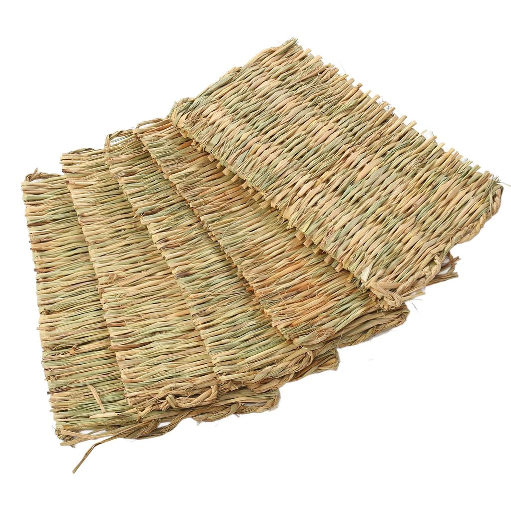 5PCS Rabbit Grass Mat 4 Season Universal Warm Grass Woven Bed Mat Bunny Bedding Nest for Guinea Pig Parrot Hamster Rat
