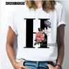 Kawaii English Alphabet Flowers Graphics Female T-Shirt 90S Summer Loose Short Sleeve Round Neck Female Tops Clothing