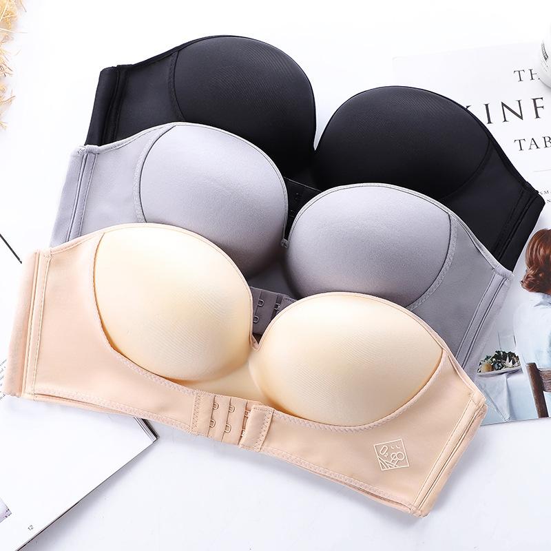 Strapless Front Buckle Bra Invisible Non-slip Girls Small Chest Thick Cup Bra Push Up Adjustable Underwear Bra