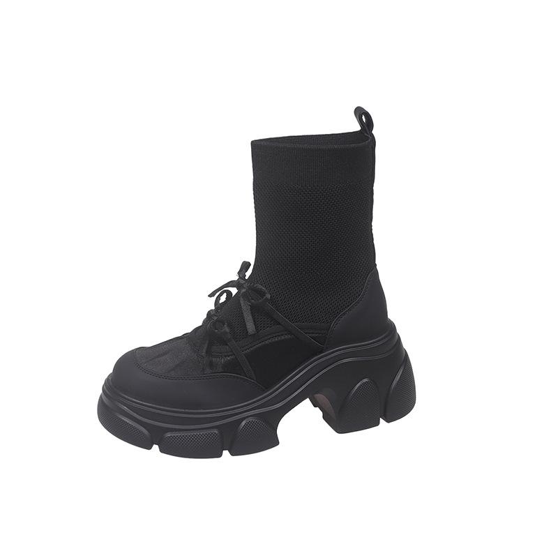 

2025 осень новые вязаные эластичные ботинки на толстой подошве с увеличением высоты женская обувь легкие универсальные дышащие повседневные универсальные ботинки-носки 39 чёрный