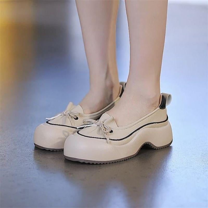 

Soft leather platform single shoes women s new retro lazy one-pedal casual and comfortable versatile not tired foot loafers 35 жовтий