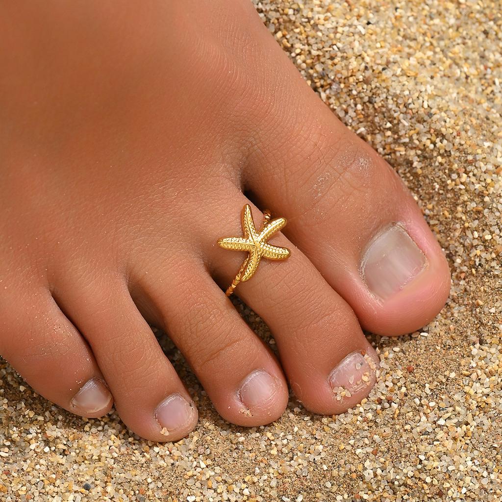 Women's Toe Ring Geometric Inlaid Pearl Starfish Beach Style Design Foot Ornaments Versatile High Sense