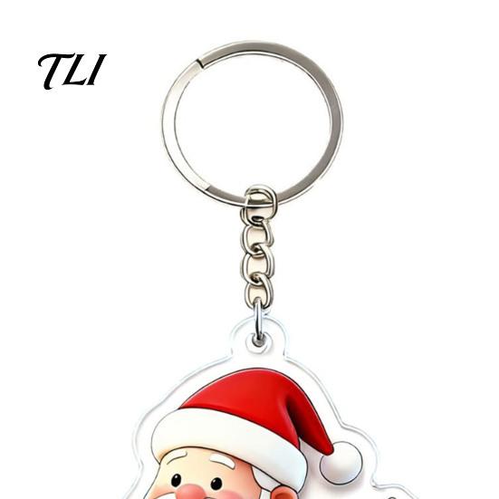 Christmas Keychains Cartoon Santa Claus Acrylic Keychain, Double-sided Key Keychain Ring, Pendant Charm for Backpack Handbag Purse Holiday Party