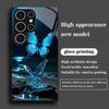 Blue Butterfly Tempered Glass Phone Case Suitable for Samsung Galaxy S26 S25 S24 S23 S22 S20 FE/Ultra/Plus Anti Drop Back Cover