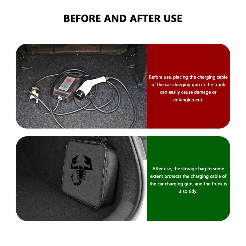 VOPL3 Oxford Cloth Car Charge Cable Case Organiser Waterproof Charging Gun Storage Bag For Abarth FIAT Doblo Freemont 500 Idea Linea