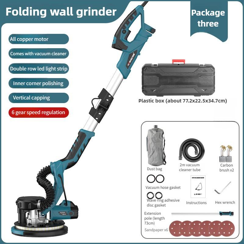 9-inch Self Suction Long Pole Wall Grinder Professional Efficient Dust-free Wall Putty Sander Foldable Wall Polishing Machine