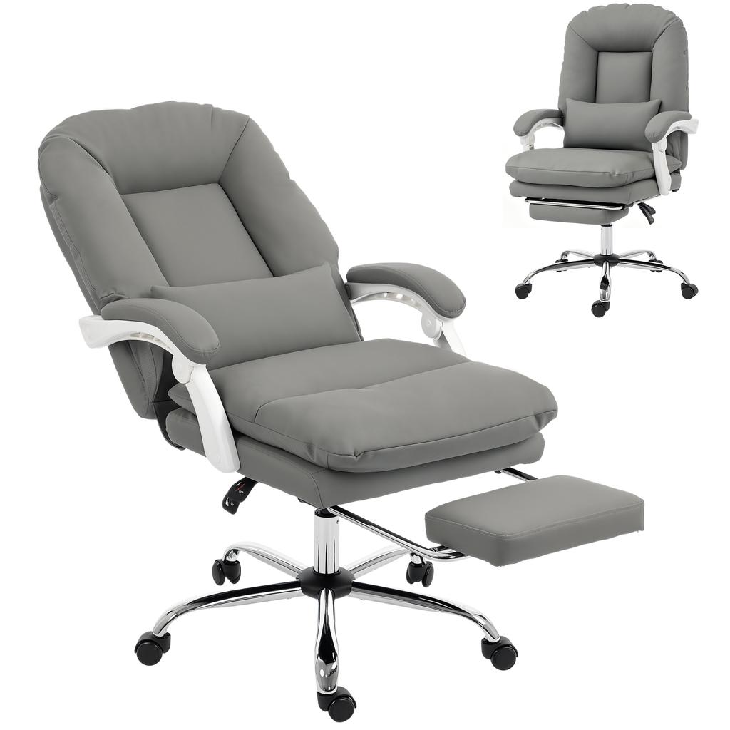 Ergonomic Executive Office Chair, Reclining Desk Chair with Lumbar Support, Footrest, Plush Thick Cushion, Grey