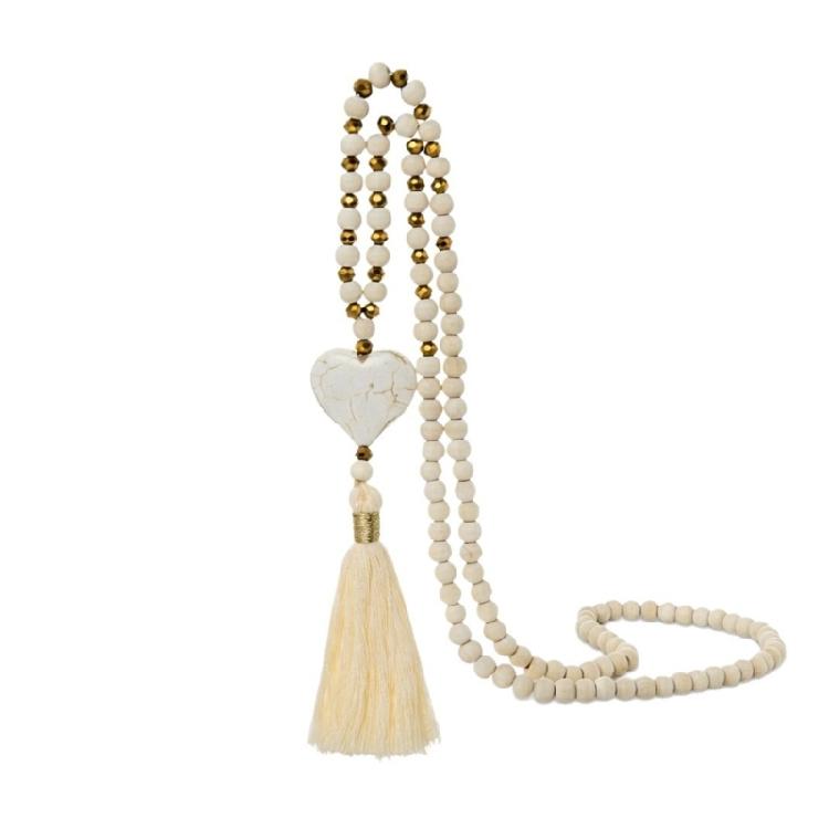 Lovely Long Beaded Chain Necklace With Turquoise Heart Charm Bohemian Jewelry Accessories for Casual Wear белый