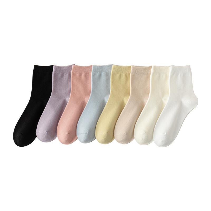 Women's Autumn Pure Color All Purpose Breathable Boneless Cotton Socks