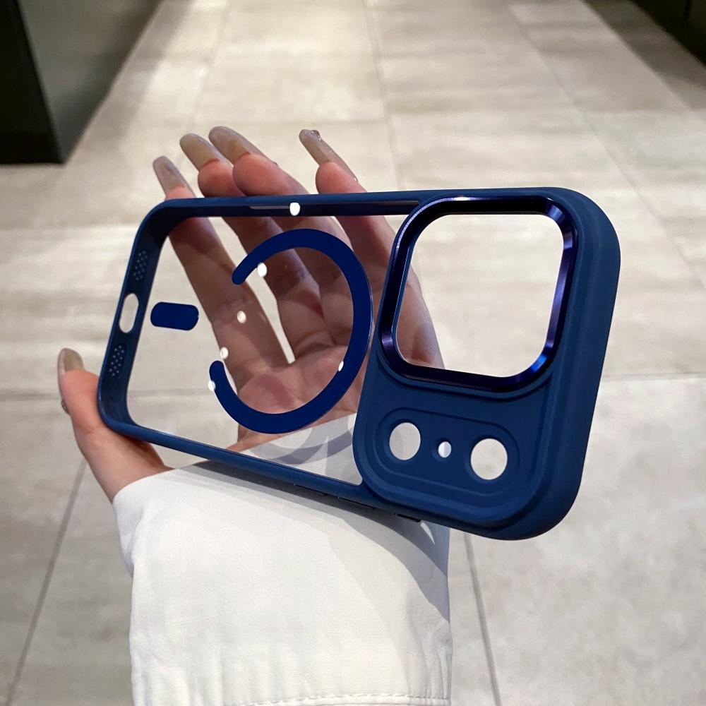 Transparent for Magsafe Armor Case for iPhone 17 16 15 14 13 Pro Max Plus 17 Air Magnetic Acrylic Metal Lens Shockproof Cover
