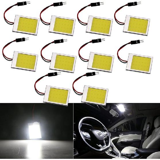 GrandviewTM COB 10-Pack 48-SMD DC12V LED Panel Dome Lamp Auto Car Interior Reading Plate Light Roof Ceiling Interior Wired Lamp With 10X BA9S T10