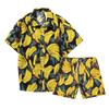 New Hawaii Series Beach Style Shirt for Men Print Summer Outfit Stand Up Collar Short Sleeved Shirt for Men Beach Pants Set