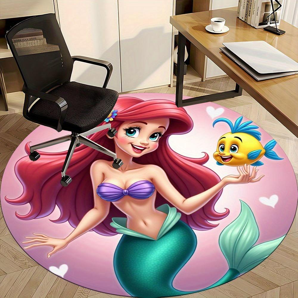 

1pc Magical Mermaid & Fish Round Rug - Perfect for Home Office, Living Room, or Home Bedroom Decor 80cm by 80cm