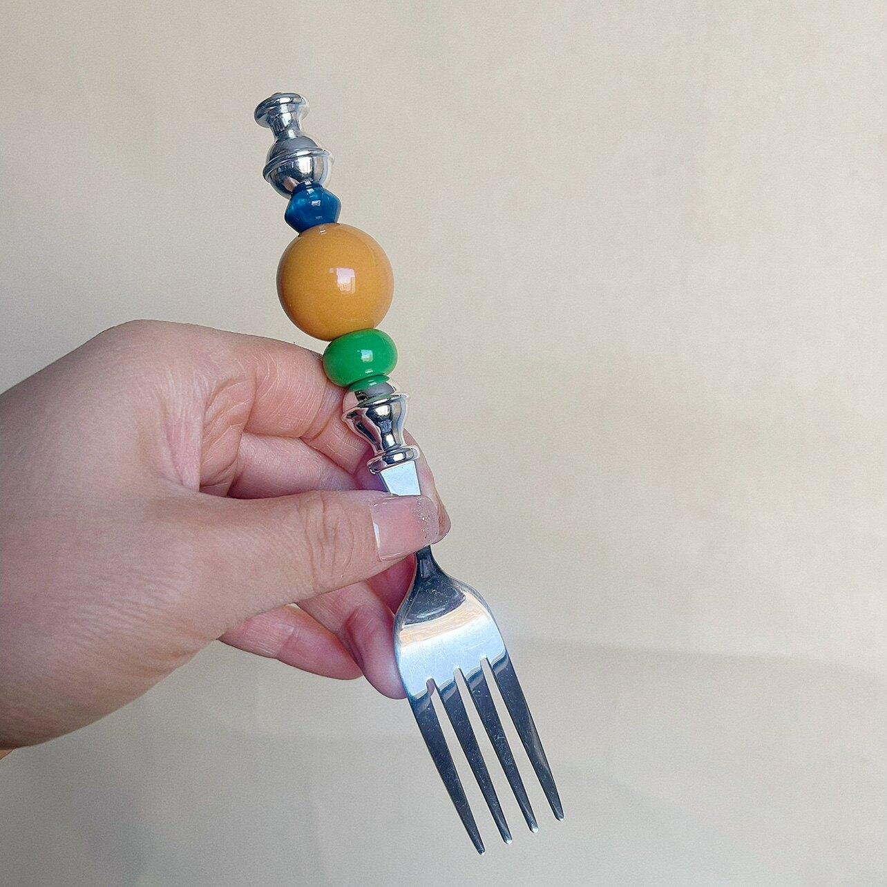 

Retro Colorful Beaded 304 Stainless Steel Spoon Fork Set, Creative Cute Western Tableware, Dopamine Style Dinner Spoon