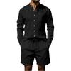Men's American- Linen Casual Set Loose Long-sleeve Shirt And Shorts Set
