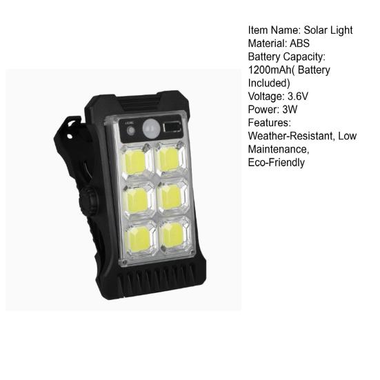 Solar Clip Light with Motion Sensor Intelligent Photosensitivity Outdoor LED Light for Garden And Camping No Wiring or Drilling High-Brightness COB