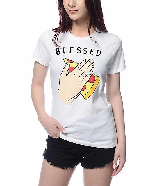 

A-Lab Womens Blessed Pizza White T-Shirt New XS, S, M, L 4XL