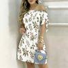 Women Plus Size Off Shoulder Short Sleeve Tie Cuff Floral Printed A Line Dress