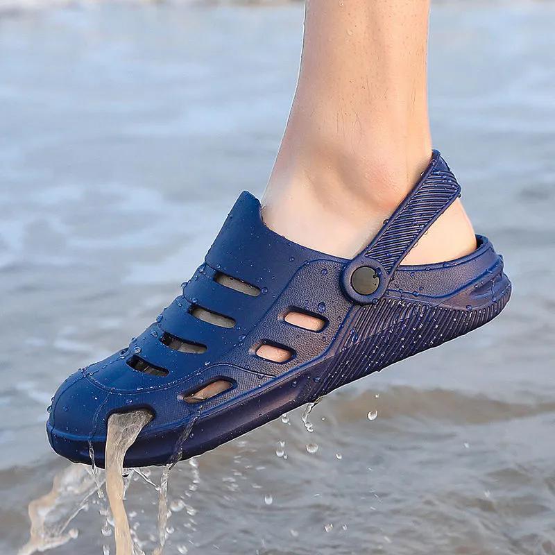 WTEMPO Summer Men's Sandals Hollow Flat Heel Adjustable Buckle Soft Thick Sole Non-slip Wear-resistant Quick Dry Wading Leisure Trend Beach Slippers