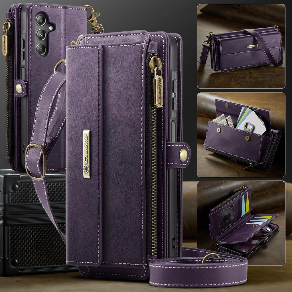 For Samsung Galaxy A16 5G Case CASEME C39 RFID Blocking Zipper Wallet Stand Leather Cover with Strap