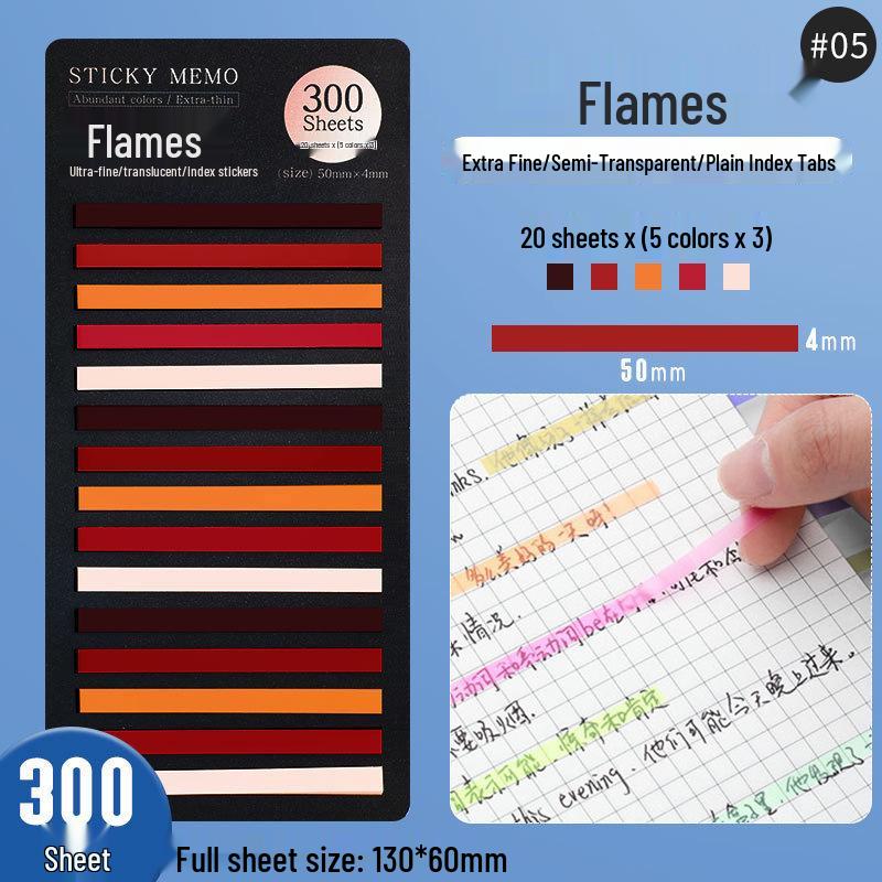 Fluorescent PET Waterproof Sticky Notes, Extra-Thin Long Tabs, 300 Pieces, Convenient Key Point Markers.