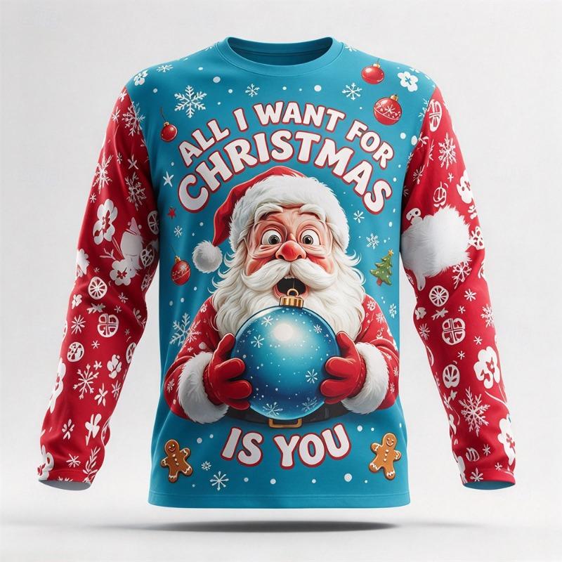 Autumn Winter Christmas Long Sleeved T-shirt Snowman Print Cotton Comfort Tees Funny Xmas Festival Party Top Casual Gift for Men