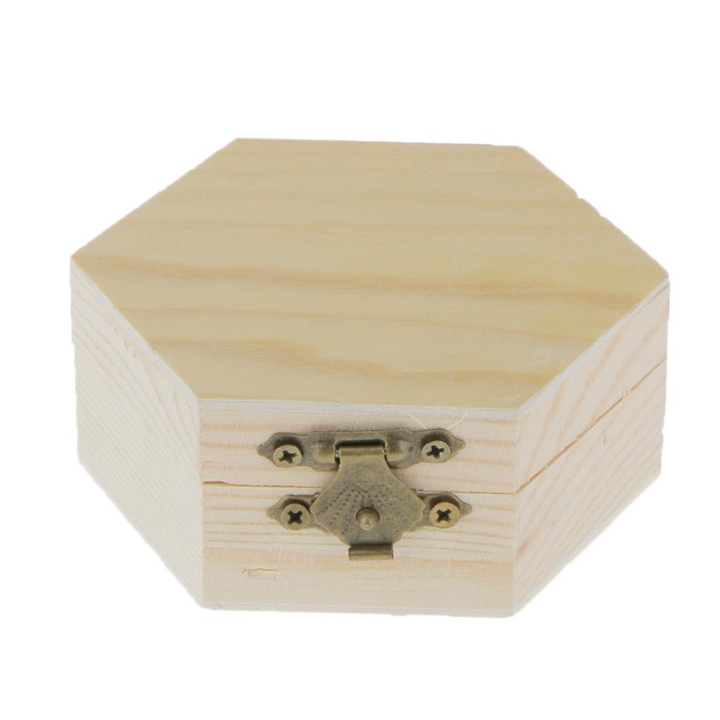Unpainted Hexagonal Wooden Jewelry Box Trinket Case craft