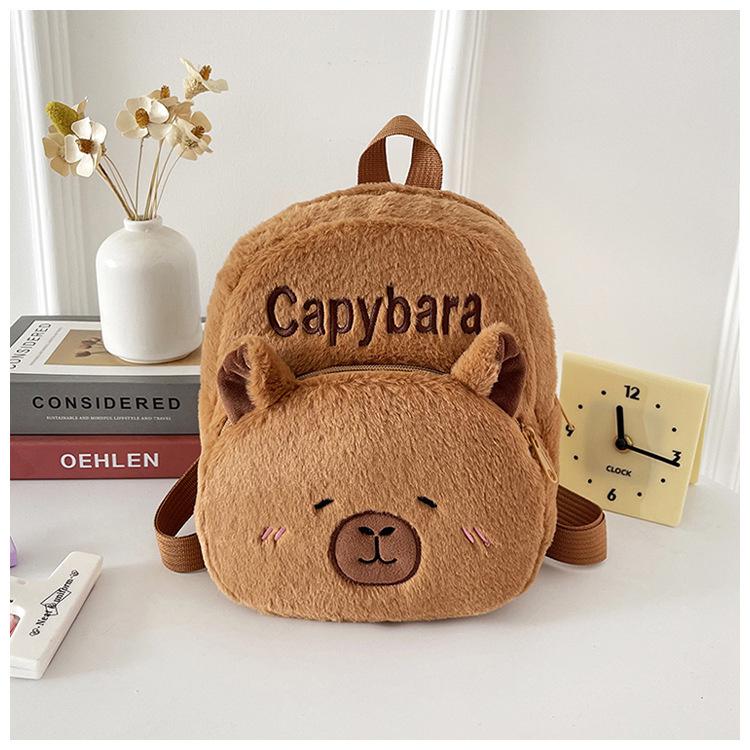 2025 Cute Capybara Plush Backpack For Kids Cartoon Animal School Bag Soft Shoulder Bag For Boys And Girls Kindergarten Gift