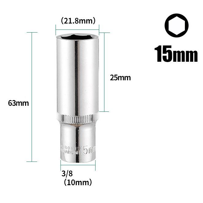 3/8inch Deep Socket Adapter Chrome Vanadium Steel Hex Long Sleeve Wrench Heads 8-24mm Ratchet Wrench Adapter