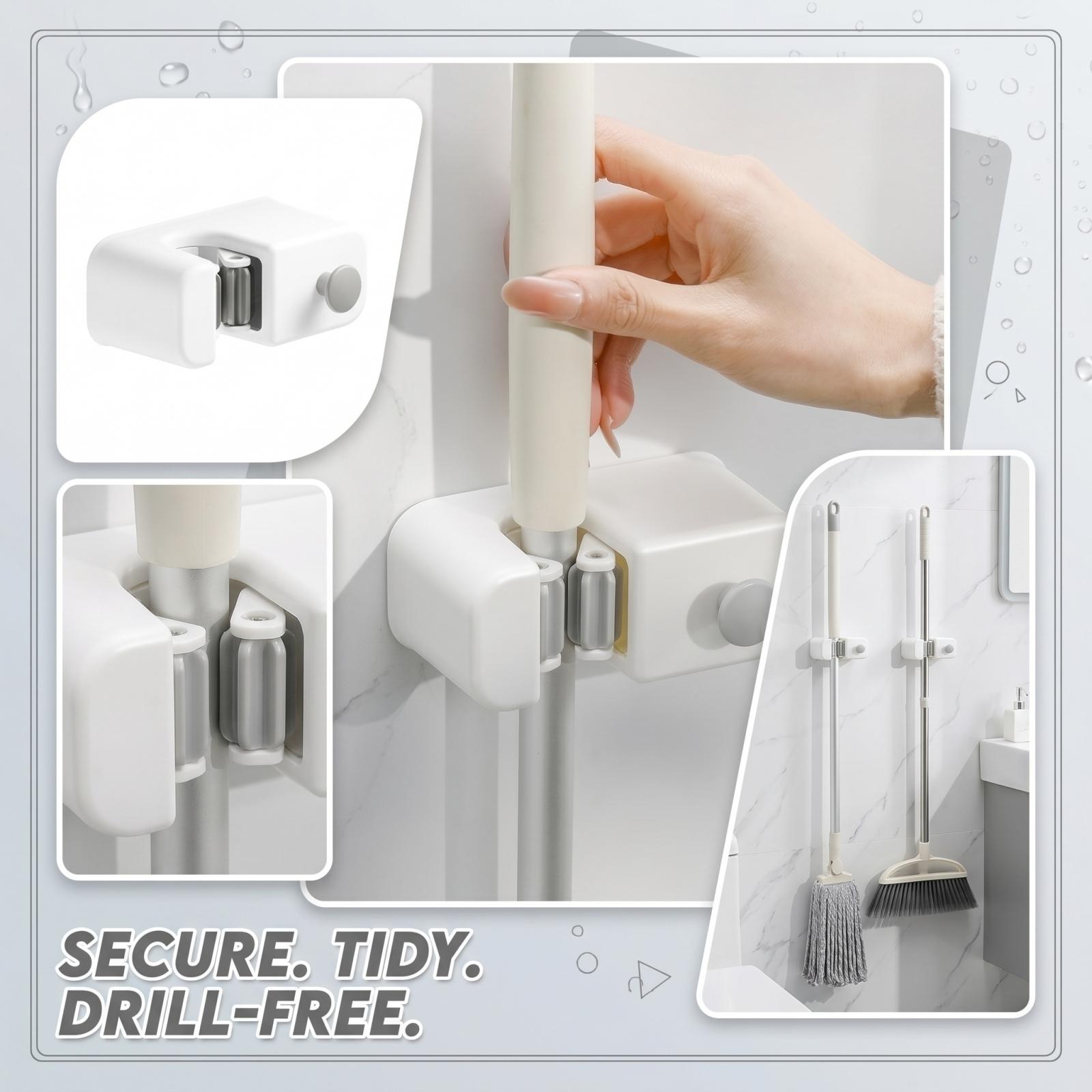 

Wall Mounted Mop Clip No Drill Multifunctional Holder Hanger one size белый