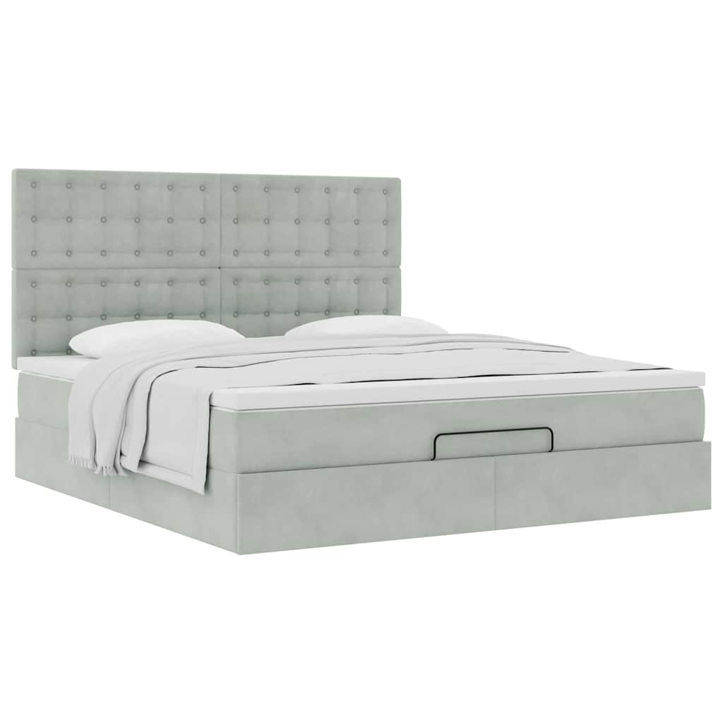 Enjoy a restful night s sleep with this Ottoman bed with mattress in light grey 160 x 200 cm upholstered in velvet